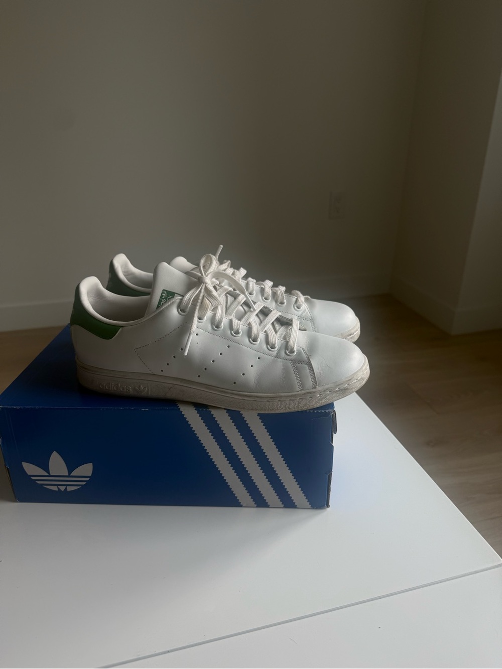 adidas White Leather Sneakers with Green Heel Tab - Men's